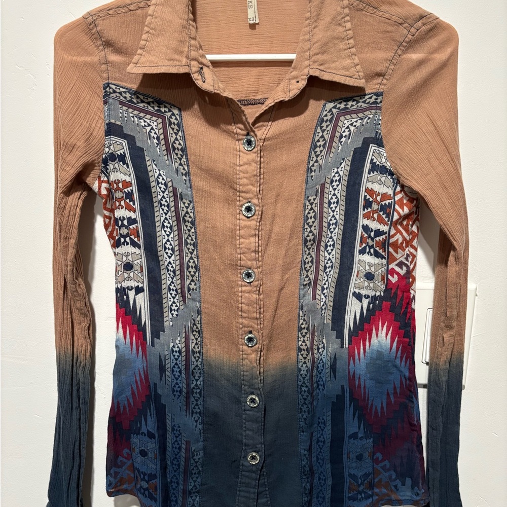 BKE Multicolor Tribal Button-Down Shirt
